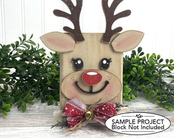 Reindeer Face SVG | Christmas Shelf Sitter Block Decor | Layered Laser Cut File