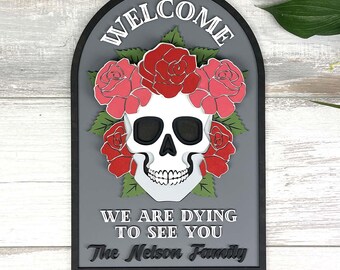 Halloween Willkommensschild SVG: Laser geschnittenes Zuckerschädel-Design (digitaler Download, PDF-Anleitung inklusive