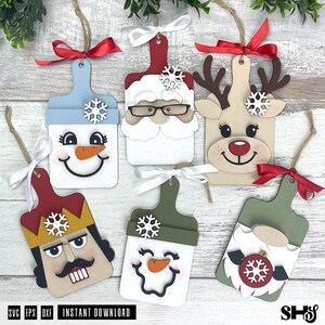 Christmas Faces SVG Cutting Board Ornament Bundle | 6 Xmas Ornament Laser Cut Files image 1