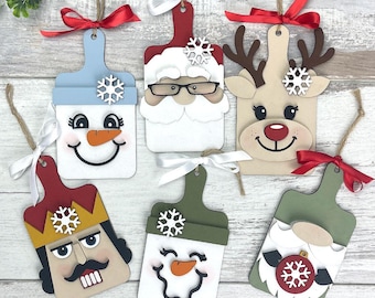 Christmas Faces SVG Cutting Board Ornament Bundle | 6 Xmas Ornament Laser Cut Files