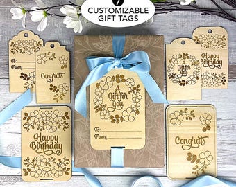 Floral Laser Cut Gift Tags SVG Bundle | Customizable Wedding Favor Tags (Digital Download)