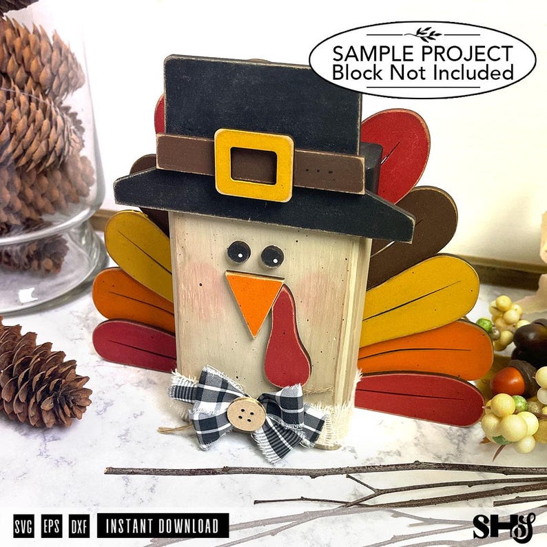 Thanksgiving Turkey SVG | Thanksgiving Shelf Sitter Block Decor | Fall Layered Laser Cut File image 5