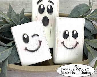 Ghost Faces SVG Wood Block Bundle | 5 Halloween Ghost Shelf Sitter Laser Cut Files