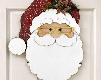 Santa Face Sign Laser Cut File | Merry Christmas Interchangeable Hanging Sign SVG