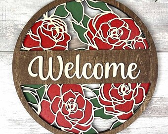 Rose Round Sign laser cut file | SVG laser-ready cut files | Rose Round Sign | Door Hanger | Home decor | SVG, dxf, eps, pdf