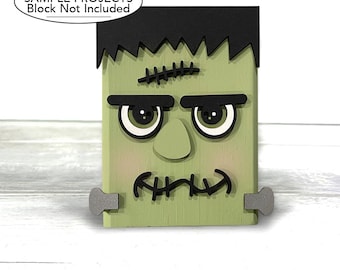 Frankenstein Face SVG | Halloween Shelf Sitter Block Decor | Fall Layered Laser Cut File
