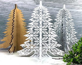 Standing Snowflake Christmas Trees Laser Cut File (SVG, DXF, EPS)
