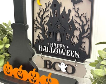Happy Halloween Interchangeable Sign Laser Cut File | Haunted House SVG (Digital Download)