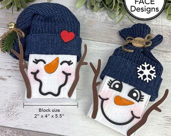 Snowman Face SVG Bundle | Winter Shelf Sitter Block Decor | Layered Laser Cut File | svg eps dxf