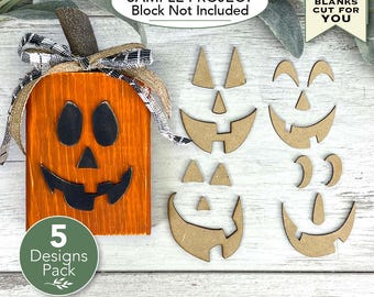 Laser Cut Jack-O-Lantern Face Blanks Bundle | 5 Halloween Wood Craft Designs