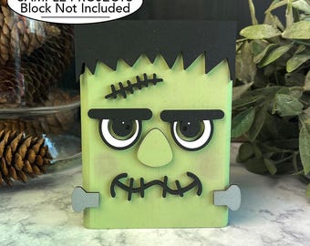 Frankenstein Face SVG | Halloween Shelf Sitter Block Decor | Fall Layered Laser Cut File