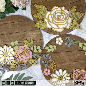 Paquete de letreros de flores en 3D cortados con láser SVG / Letrero de madera con flores en 3D / Arte de pared floral / Paquete floral SVG / Letrero para guardería con nombre de bebé / SVG eps, dxf