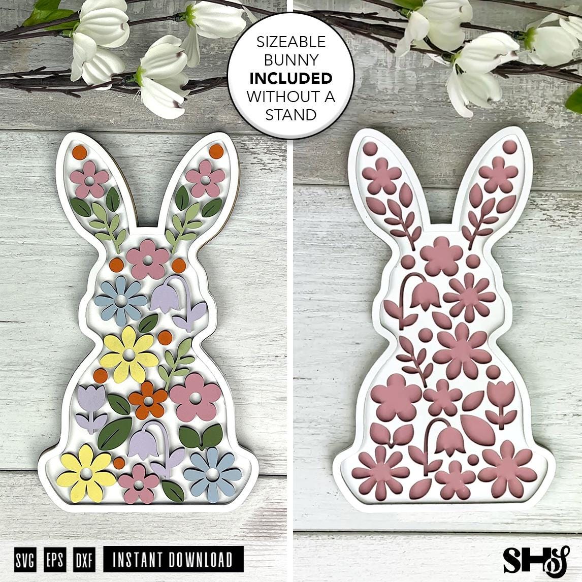 Floral Bunny Laser Cut File | Easter Decor | Standing Bunny | Spring ...