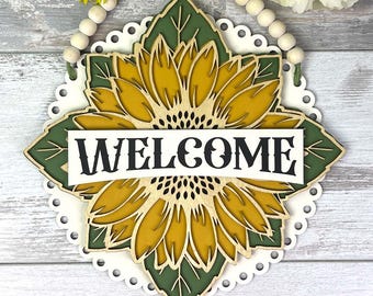 Boho Sunflower Willkommensschild Laser Cut Datei | SVG, EPS, DXF (Digitaler Download)