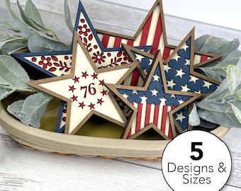 Patriotische Sterne SVG Bundle | Überlagerte 4. Juli Sterne | USA Flagge Stern Laser Cut Dateien | svg eps dxf