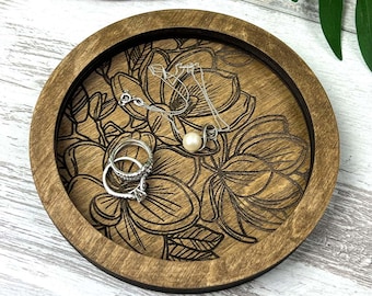 Magnolia Ring Dish Laser Cut File: Floral Trinket Tray SVG (Digital Download