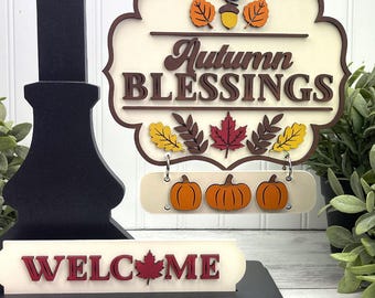 Fall Interchangeable Sign Laser Cut File | Autumn Interchangeable Post Sign SVG | Welcome Fall