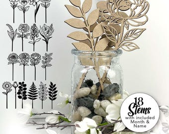 Birth Month Flower SVG Bundle | Birth Flower Bouquet Laser Cut File | Floral SVG for Glowforge xTool | Wildflower SVG | dxf eps png