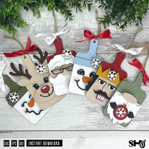 Christmas Faces SVG Cutting Board Ornament Bundle | 6 Xmas Ornament Laser Cut Files image 2