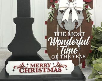 Christmas Interchangeable Sign Laser Cut File | Holiday Sled Interchangeable Post Sign SVG | Most Wonderful Time of Year