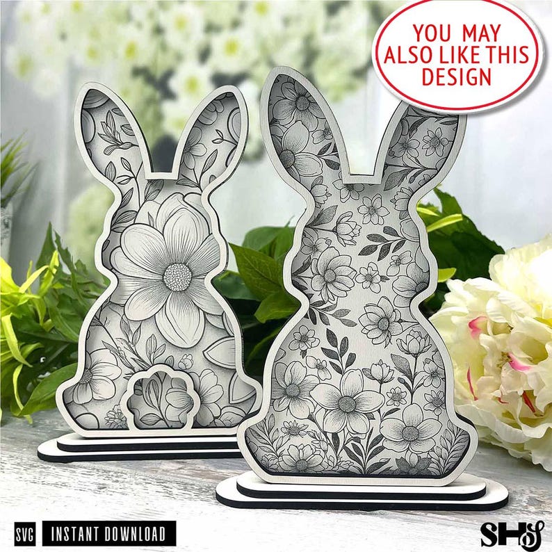 Floral Bunnies SVG Laser Cut File: 3D Easter Bunny DIY (PDF Directions ...