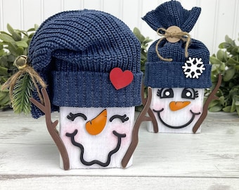 Snowman Face SVG Bundle | Winter Shelf Sitter Block Decor | Layered Laser Cut File | svg eps dxf