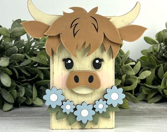 Highland Cow SVG | Highland Cow Wood Block Face Laser Cut File