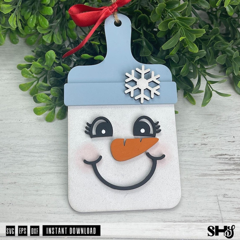 Christmas Faces SVG Cutting Board Ornament Bundle | 6 Xmas Ornament Laser Cut Files image 7