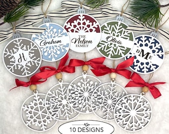 Customizable Snowflake Ornaments Bundle SVG | Christmas Tree Ornaments Laser Cut File