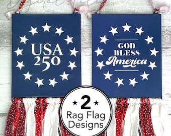 USA Rag Flagge SVG Bundle | Vaterländischen Laser-Schnitt-Dateien | Amerika 250 und God Bless America Designs | svg eps dxf