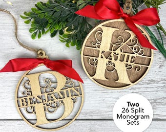 Customizable Split Monogram Ornaments & Circle SVG Bundle | Split Letter Laser Cut Files | Name Sign Svg | Name Ornament Svg | SVG, dxf, eps