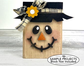 Scarecrow Face SVG Bundle | Fall Shelf Sitter Block Decor | Layered Laser Cut File | svg eps dxf