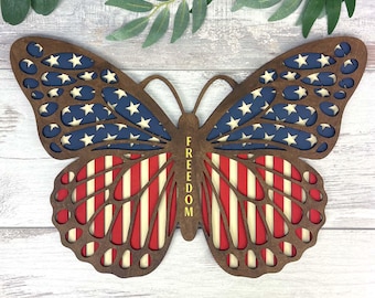 Schmetterling SVG Laser geschnitten Datei | Amerikanische Flagge Schmetterling Türschild | svg eps dxf