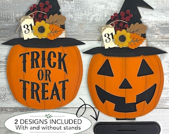 Trick or Treat Pumpkin Shelf Sitter SVG |  Jack O Lantern Door Hanger Laser File