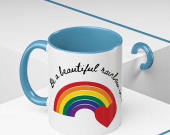 Rainbow Heart Coffee Mug | Rainbow Cloud Mug Gift | Colorful Mug for Friends | Cute Fun Kitchen Mug | Holiday Coffee Lover Gift