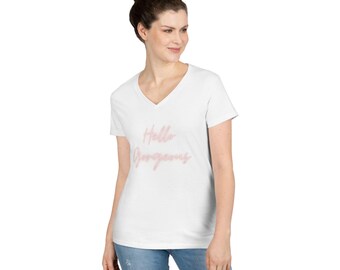 Hello Gorgeous V-Neck T-Shirt | Gildan 5V00L | Cute Graphic Tee for Women | Personalized Casual Shirt | Gift for Her