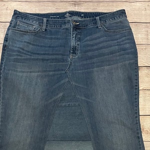 Women&#39;s Jean Denim Skirt Up-cycled Refashioned Handmade Waist 44&quot;