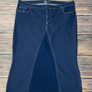 Women&#39;s Jean Denim Skirt Up-cycled Refashioned Handmade Waist 44&quot;