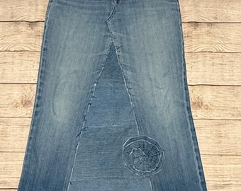 Women’s Refashioned Jean Denim Skirt Waist 32 Modest Handmade Up-cycled