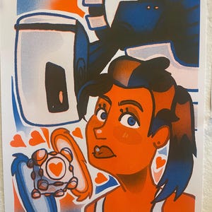 Portal Chell and GLaDOS 8.5" x 11" Risograph Print