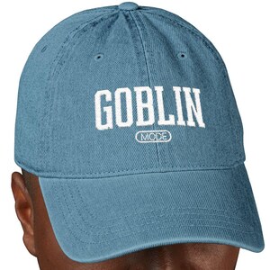 Embroidered Denim Goblin Mode Hat: Funny Meme Cap