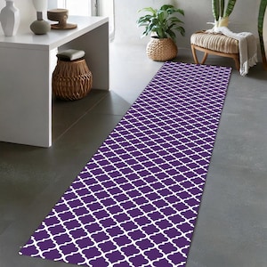 Purple Geometric Runner Rug | Elegant Purple Pattern Carpet | Modern Purple Floor Decor | Stylish Purple Design Rug