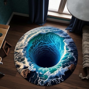 Golvend oceaangat rond vloerkleed | 3D diepzeetapijt | Mystiek oceaanbodemdecor | Nautical Abyss ronde mat | Illusietapijt met waterthema