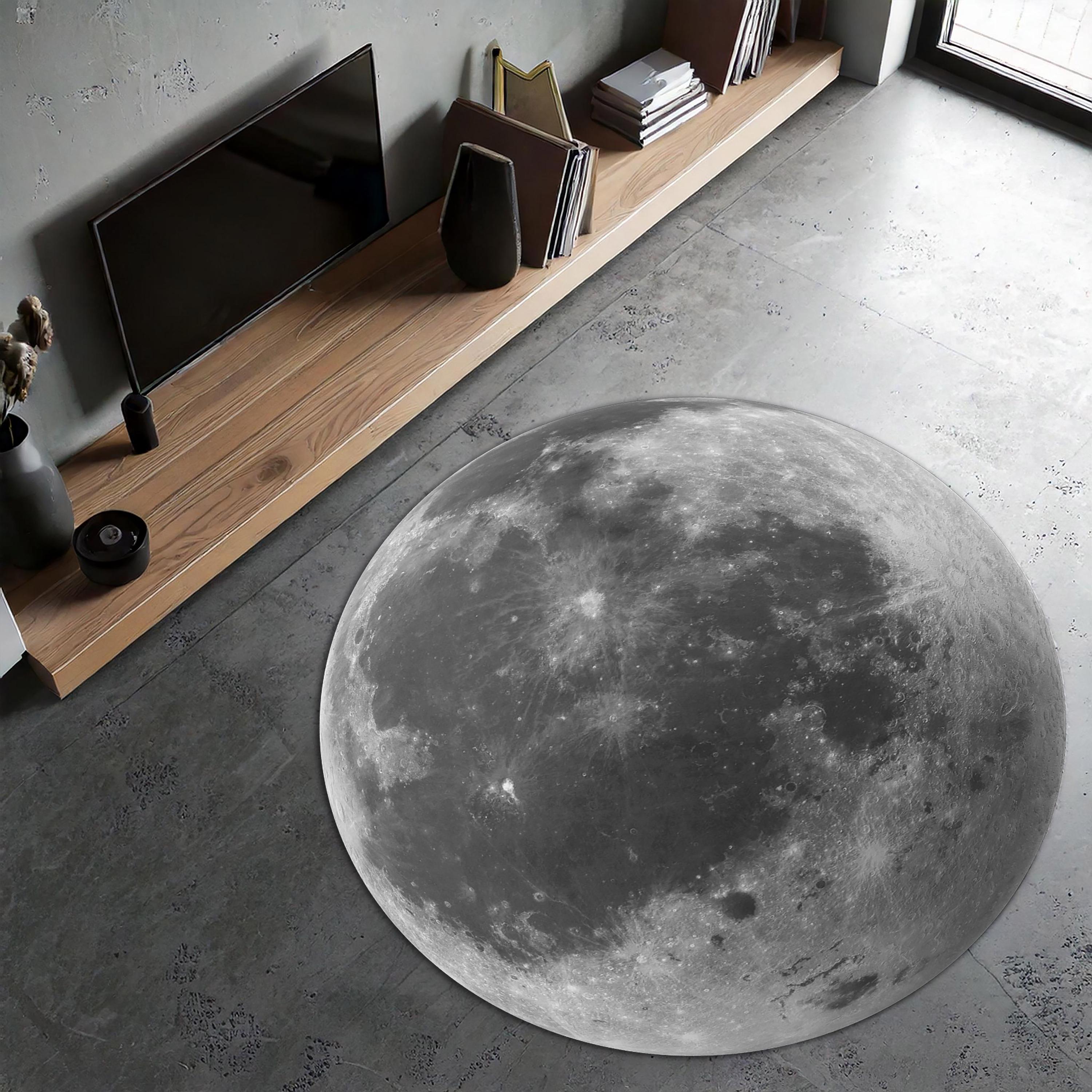 Moon Floor Pattern Moon Round Rug | Lunar Landscape Carpet | Celestial Themed Floor Decor ...