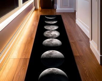 Moon Phase Runner Rug | Celestial Pattern Hallway Carpet | Lunar Cycle Floor Decor | Astrology Inspired Long Rug | Mystic Moon Mat