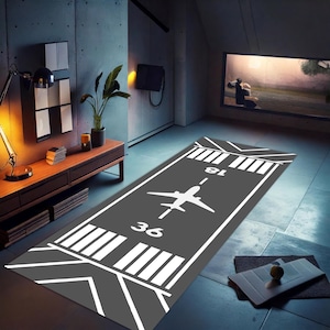 Alfombra de corredor de pista de aeropuerto / Alfombra de juego para niños / Tapete de pista de avión / Decoración de piso para juego de vuelo interactivo / Alfombra de camino de avión divertida