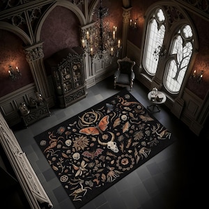 Black Gothic Witch Decor Rug | Dark and Spooky Witch-Themed Carpet | Gothic Aesthetic for Living Room or Bedroom