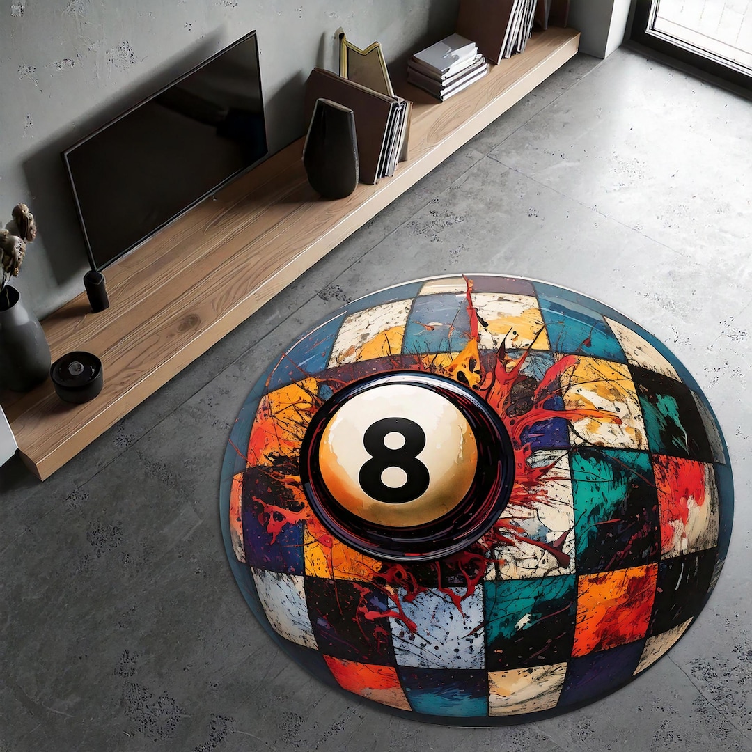 Colorful 8 Ball Billiard Rug | Pool Table Round Carpet |vibrant Eight ...