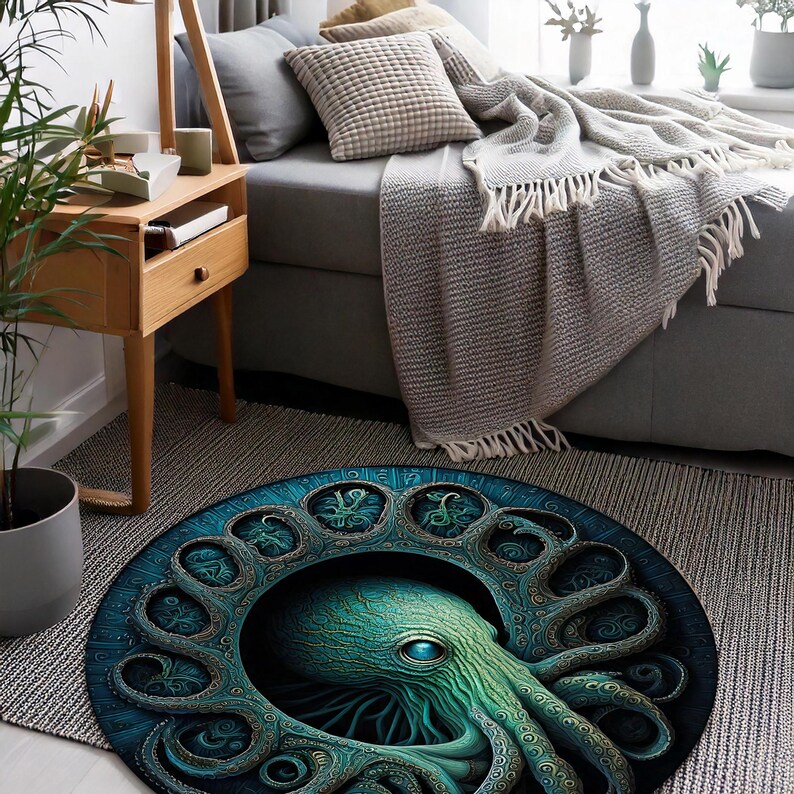 Terrifying Octopus Emerging From Ocean Hole Rug | Deep Sea Monster ...