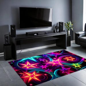 Retro Arcade Rug | Gamer Room Rug | Arcade Bar Decor | Custom Area Rug for Arcade Saloon | Star Patterned Gaming Carpet